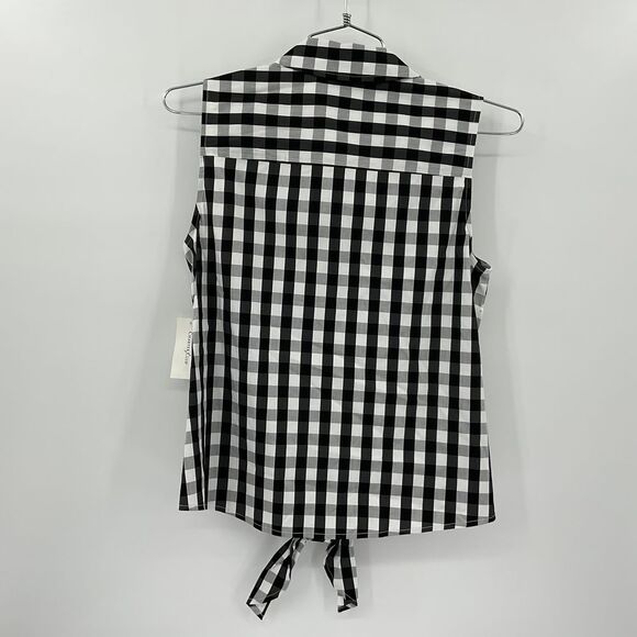 Charter Club Women Gingham,Print Tie,Hem Shirt, Deep Black Size 10 (Z137)‎ - Picture 2 of 6